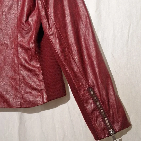 Cropped Bomber Jacket, Vegan Leather, Cranberry Shade, Bagatelle Brand - Picture 9 of 15